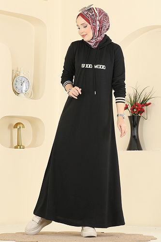 moda selvim الفستان أسود 717PM271 - Thumbnail