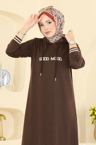 moda selvim الفستان بني 717PM271 - Thumbnail