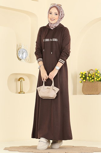 moda selvim الفستان بني غامق 717PM271 - Thumbnail