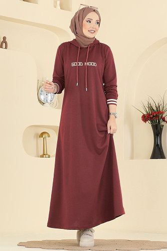moda selvim Dress 717PM271 Light Burgundy - Thumbnail