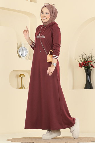 moda selvim الفستان خمري 717PM271 - Thumbnail