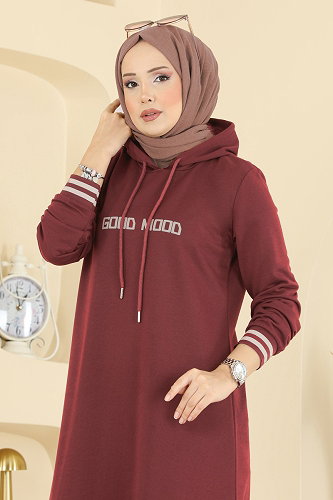 moda selvim الفستان خمري 717PM271 - Thumbnail