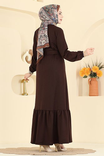 moda selvim الفستان بني 718PM271 - Thumbnail