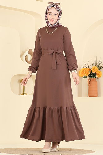 moda selvim الفستان بيج وردي 718PM271 - Thumbnail