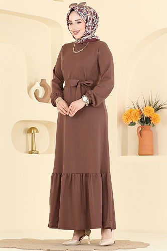 moda selvim الفستان بيج وردي 718PM271 - Thumbnail