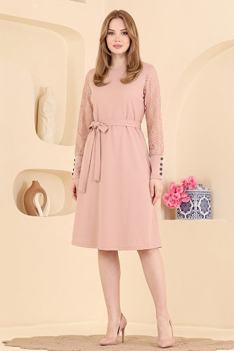 moda selvim الفستان بيج وردي 72493JNT1202 - Thumbnail