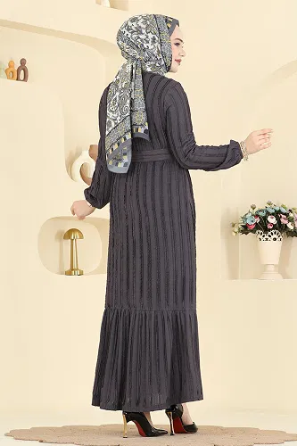 moda selvim الفستان رمادي غامق 726PM271 - Thumbnail