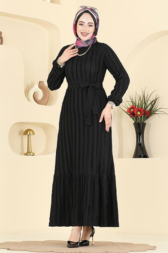 moda selvim Dress 726PM271 Black - Thumbnail