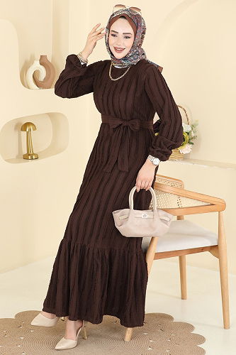 moda selvim Dress 726PM271 Brown - Thumbnail