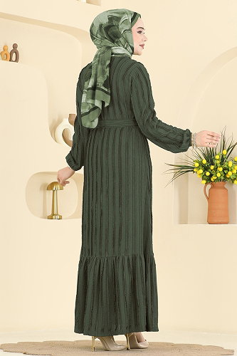 moda selvim Dress 726PM271 Dark Khaki - Thumbnail