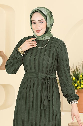 moda selvim الفستان أخضر عفني غامق 726PM271 - Thumbnail