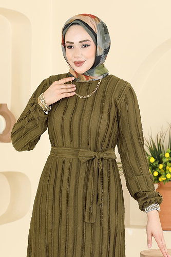 moda selvim Dress 726PM271 Khaki - Thumbnail