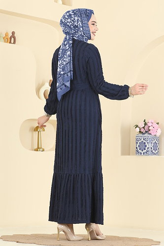 moda selvim Dress 726PM271 Light Navy Blue - Thumbnail