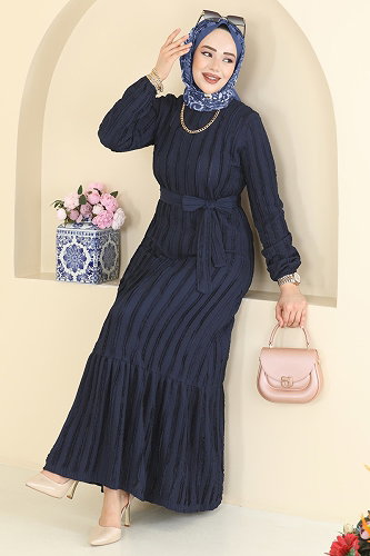 moda selvim الفستان كحلي فاتح 726PM271 - Thumbnail