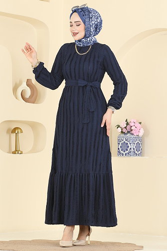 moda selvim الفستان كحلي فاتح 726PM271 - Thumbnail