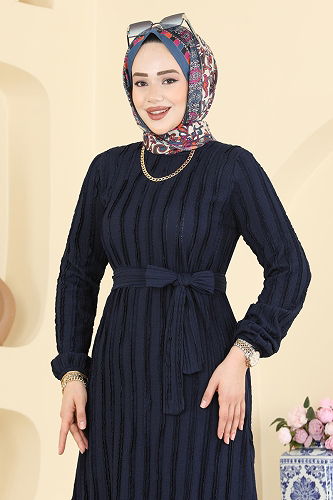 moda selvim Dress 726PM271 Navy Blue - Thumbnail