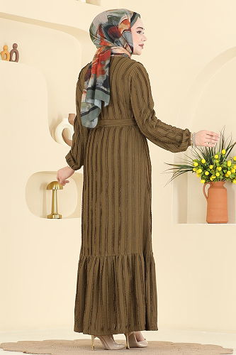 moda selvim Dress 726PM271 Oil Green - Thumbnail