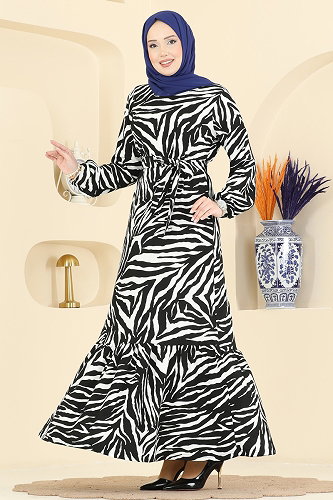 moda selvim الفستان اسود سكري 731PM271 - Thumbnail