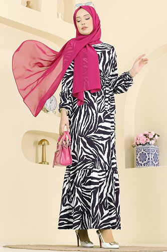 moda selvim الفستان كحلي وسكري 731PM271 - Thumbnail