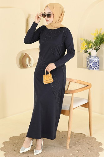 moda selvim Dress 735PM271 Dark Navy Blue - Thumbnail