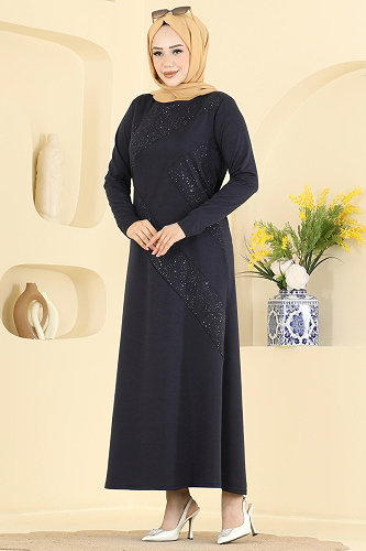 moda selvim Dress 735PM271 Dark Navy Blue - Thumbnail