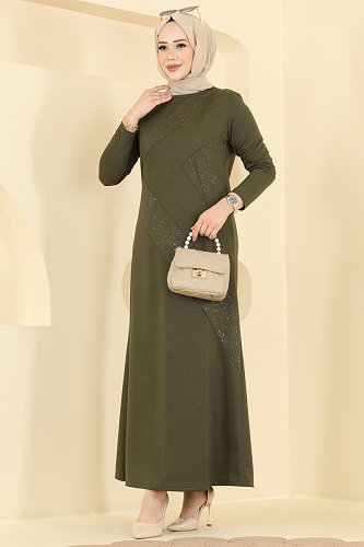moda selvim Dress 735PM271 Khaki - Thumbnail