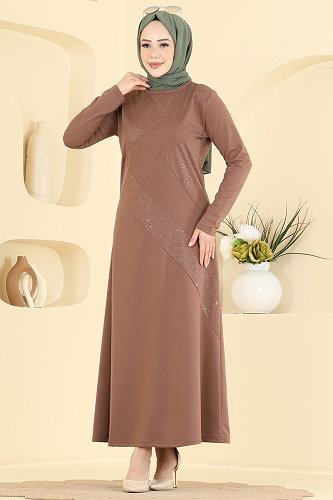 moda selvim الفستان بيج وردي 735PM271 - Thumbnail