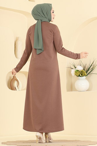 moda selvim الفستان بيج وردي 735PM271 - Thumbnail