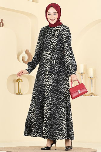 moda selvim Dress 7575ERK1158 Pattern 1 Black - Thumbnail