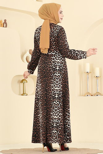 moda selvim Dress 7575ERK1158 Pattern 1 Brown - Thumbnail