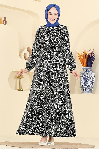 moda selvim الفستان النمط 2 أسود 7575ERK1158 - Thumbnail