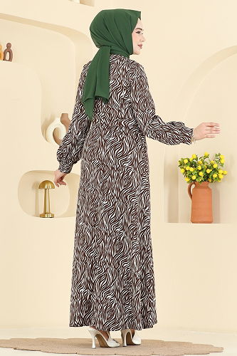 moda selvim Dress 7575ERK1158 Pattern 2 Brown - Thumbnail