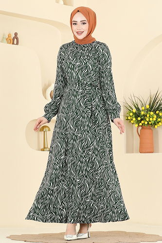 moda selvim Dress 7575ERK1158 Pattern 2 Emerald - Thumbnail