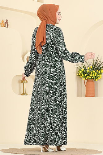 moda selvim Dress 7575ERK1158 Pattern 2 Emerald - Thumbnail