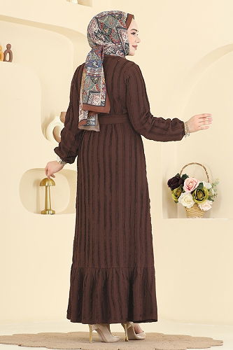 moda selvim الفستان بني 757OZN1046 - Thumbnail