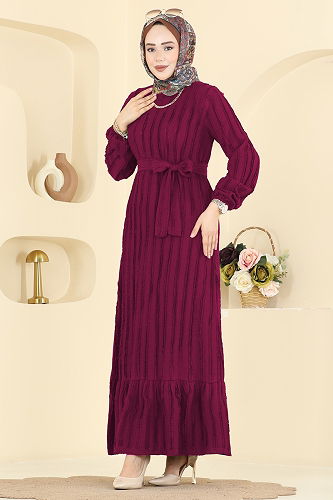 moda selvim Dress 757OZN1046 Burgundy - Thumbnail
