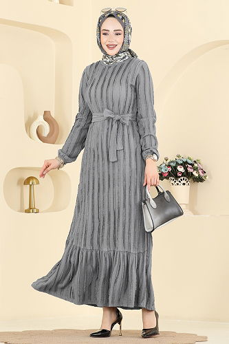 moda selvim Dress 757OZN1046 Gray - Thumbnail