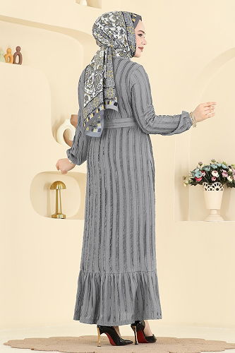 moda selvim الفستان رمادي 757OZN1046 - Thumbnail