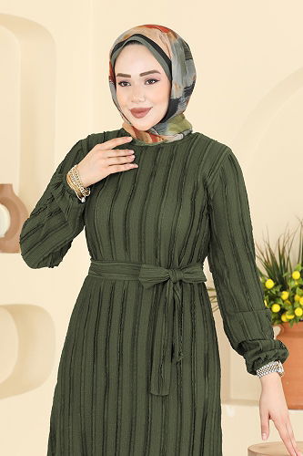 moda selvim Dress 757OZN1046 Khaki - Thumbnail