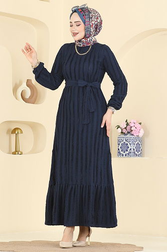 moda selvim Dress 757OZN1046 Navy Blue - Thumbnail