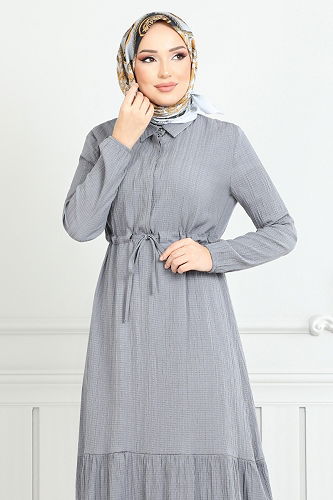 moda selvim Dress 779ASE1099-M Gray - Thumbnail