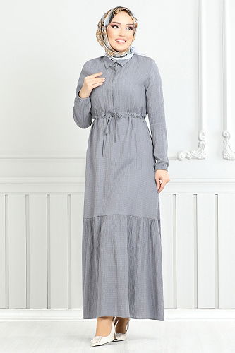 moda selvim الفستان رمادي 779ASE1099-M - Thumbnail