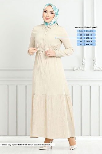 moda selvim الفستان بيج 779ASE1099-M - Thumbnail