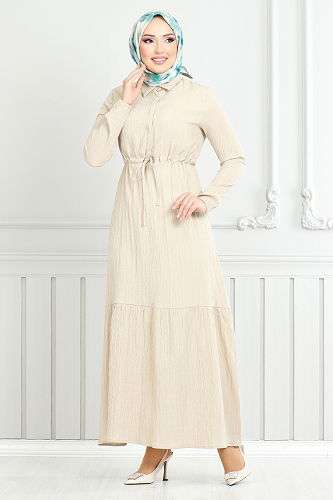 moda selvim الفستان بيج 779ASE1099-M - Thumbnail