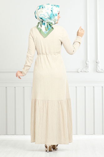 moda selvim الفستان بيج 779ASE1099-M - Thumbnail
