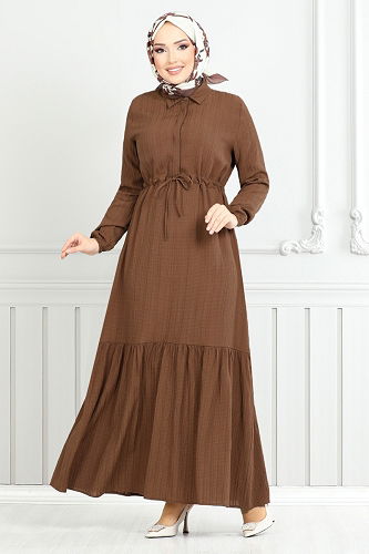 moda selvim الفستان عسلي 779ASE1099-M - Thumbnail