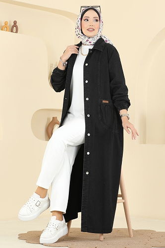 moda selvim الفستان جينز أسود 7929ORG1169 - Thumbnail