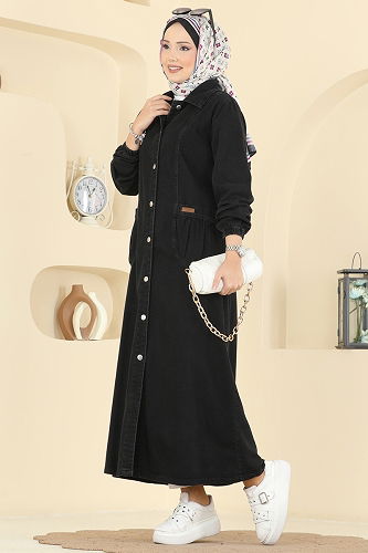 moda selvim الفستان جينز أسود 7929ORG1169 - Thumbnail