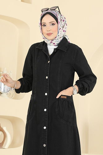 moda selvim الفستان جينز أسود 7929ORG1169 - Thumbnail