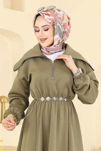 moda selvim Dress 8008TEG847 Almond Green - Thumbnail